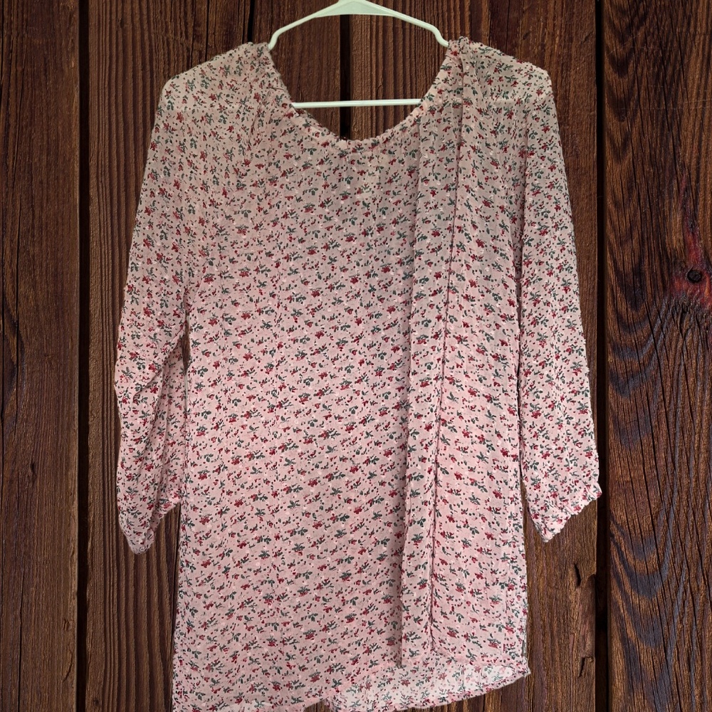 Women's Large Matilda Jane Chelsea pink floral sheer blouse. Like New Condition